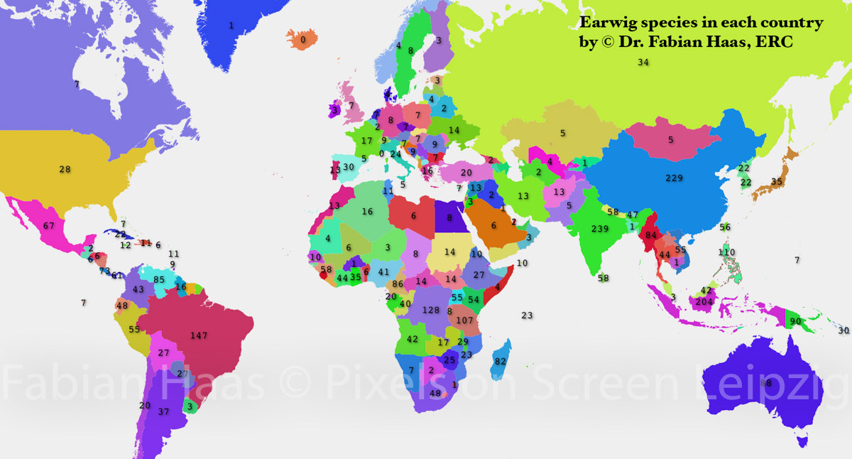 Wolrd distribution of Earwigs